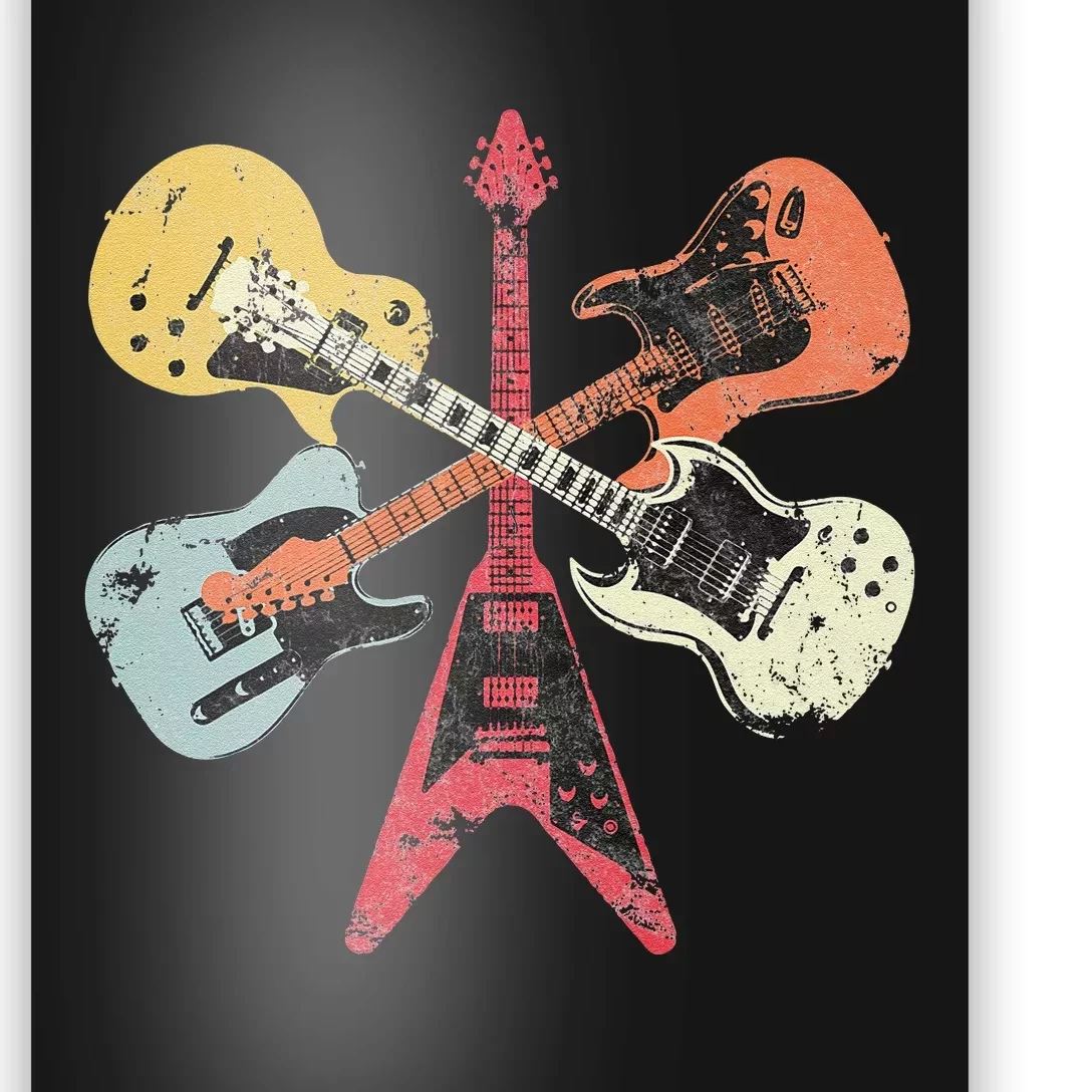 Distressed Retro Guitar Collection Rock Music Fan Poster