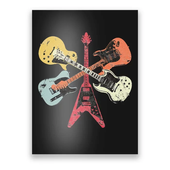 Distressed Retro Guitar Collection Rock Music Fan Poster