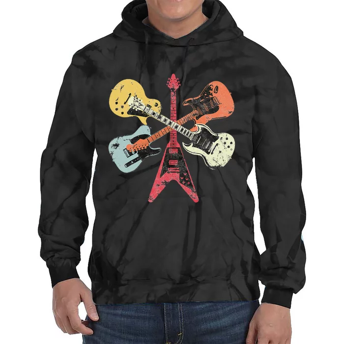 Distressed Retro Guitar Collection Rock Music Fan Tie Dye Hoodie