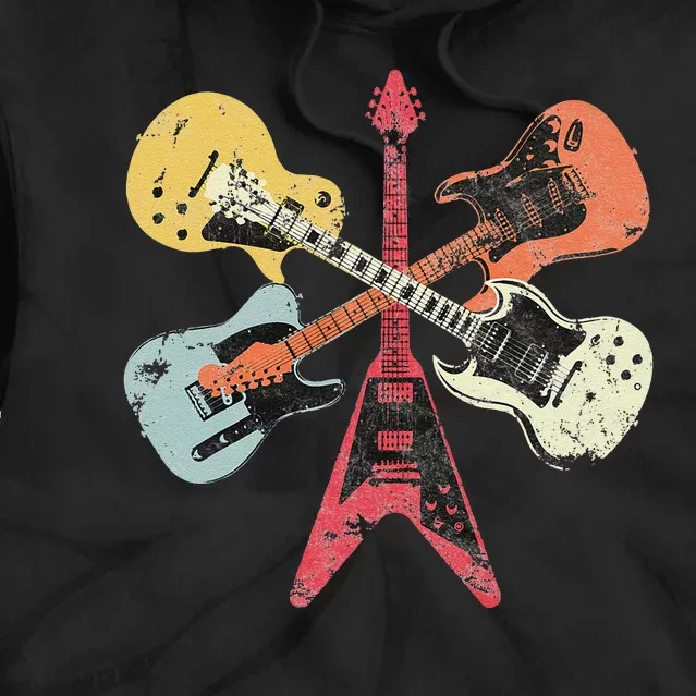 Distressed Retro Guitar Collection Rock Music Fan Tie Dye Hoodie