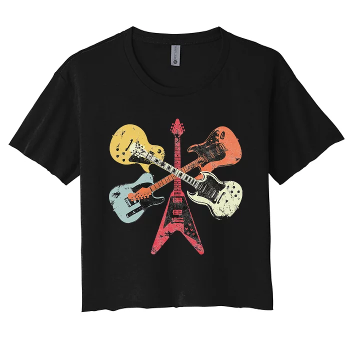 Distressed Retro Guitar Collection Rock Music Fan Women's Crop Top Tee