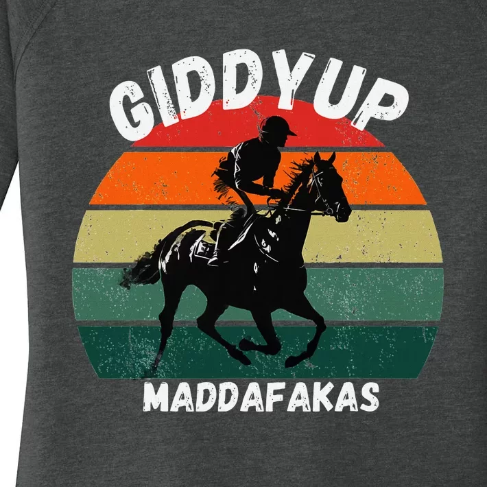 Derby Race Horse Funny Design Giddy Up Madafakas Women's Perfect Tri Tunic Long Sleeve Shirt