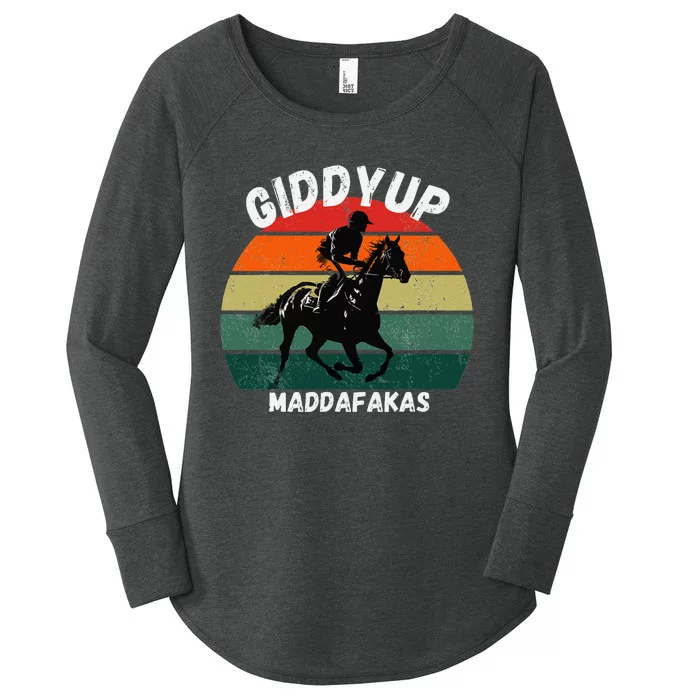 Derby Race Horse Funny Design Giddy Up Madafakas Women's Perfect Tri Tunic Long Sleeve Shirt