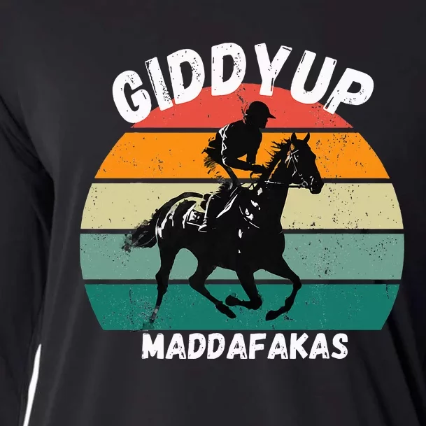 Derby Race Horse Funny Design Giddy Up Madafakas Cooling Performance Long Sleeve Crew