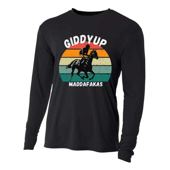 Derby Race Horse Funny Design Giddy Up Madafakas Cooling Performance Long Sleeve Crew