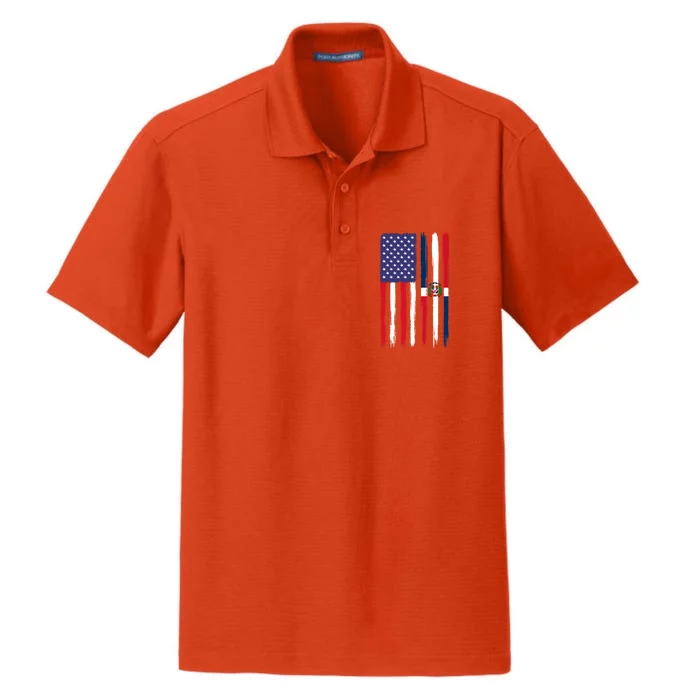 Dominican Roots Half American Flag Patriotic Dominican Meaningful Gift Dry Zone Grid Performance Polo