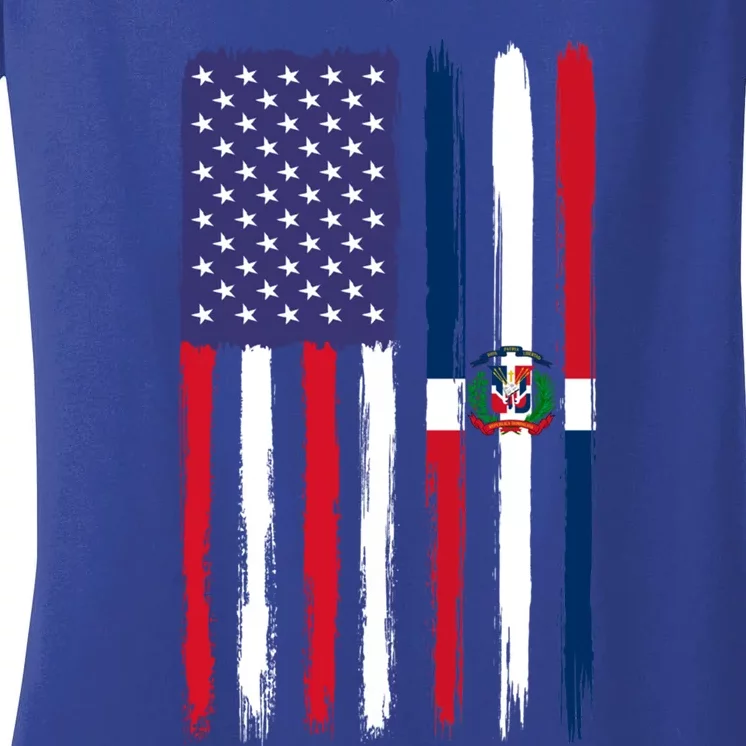 Dominican Roots Half American Flag Patriotic Dominican Meaningful Gift Women's V-Neck T-Shirt