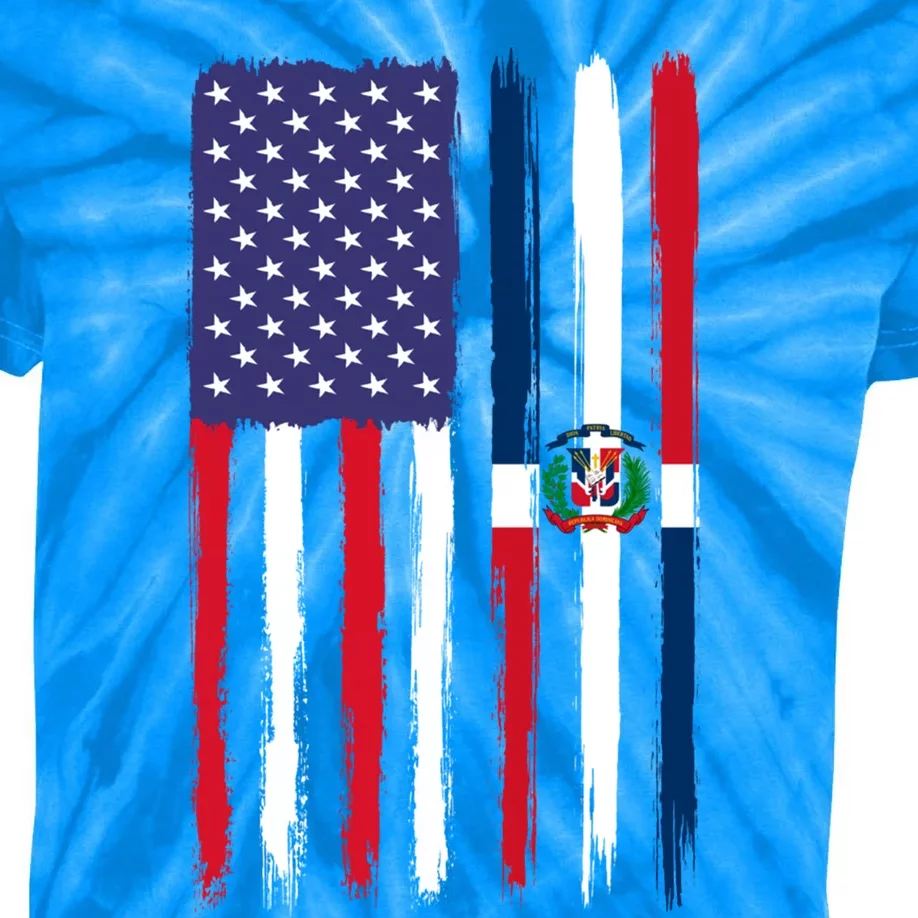 Dominican Roots Half American Flag Patriotic Dominican Meaningful Gift Kids Tie-Dye T-Shirt