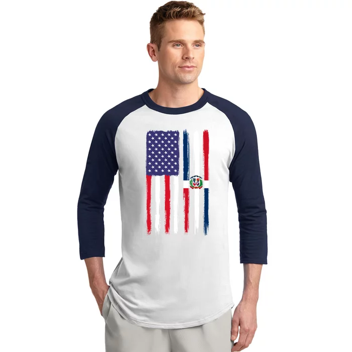 Dominican Roots Half American Flag Patriotic Dominican Meaningful Gift Baseball Sleeve Shirt