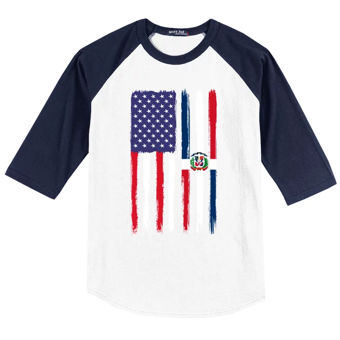 Dominican Roots Half American Flag Patriotic Dominican Meaningful Gift Baseball Sleeve Shirt