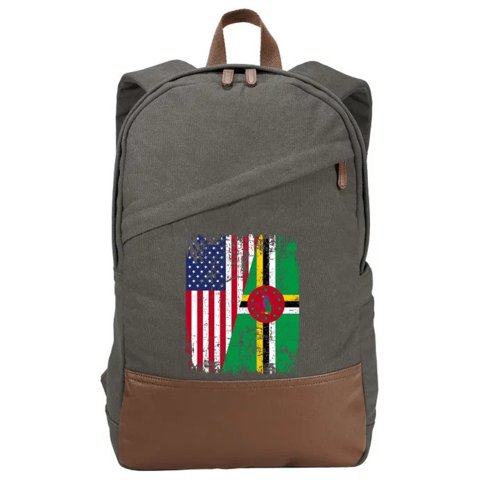 Dominican Roots Half American Flag Dominica Flag Gift Cotton Canvas Backpack