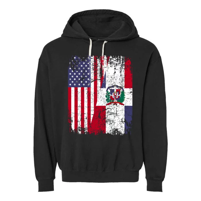 Dominican Roots Half American Flag Dominican Flag Gift Garment-Dyed Fleece Hoodie