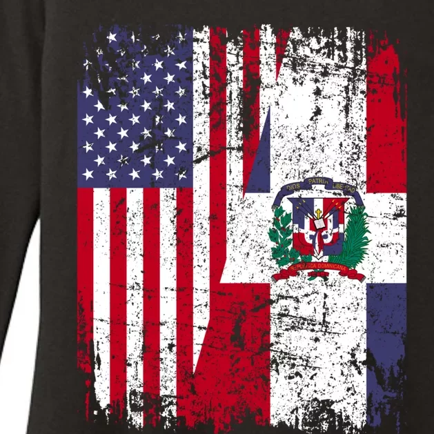 Dominican Roots Half American Flag Dominican Flag Gift Womens CVC Long Sleeve Shirt