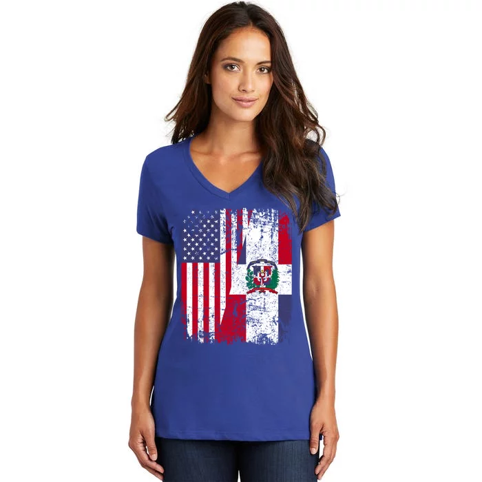 Dominican Roots Half American Flag Dominican Flag Gift Women's V-Neck T-Shirt