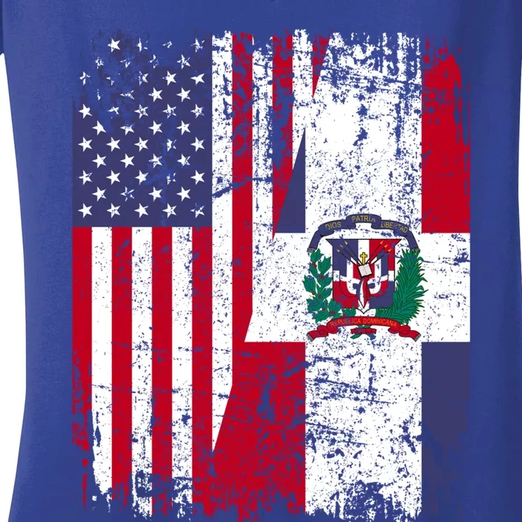 Dominican Roots Half American Flag Dominican Flag Gift Women's V-Neck T-Shirt