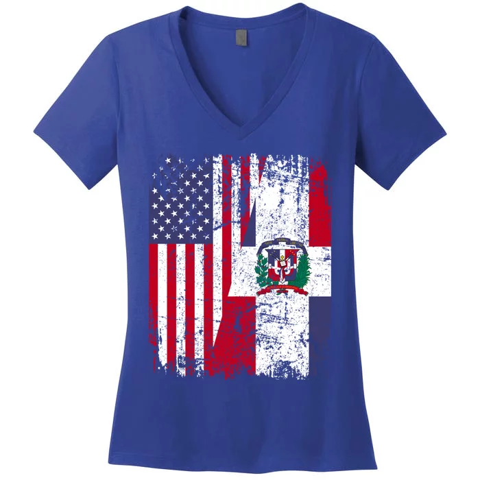 Dominican Roots Half American Flag Dominican Flag Gift Women's V-Neck T-Shirt