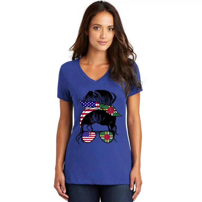 Dominicana Roots Half American And Half Dominican Gift Women's V-Neck T-Shirt