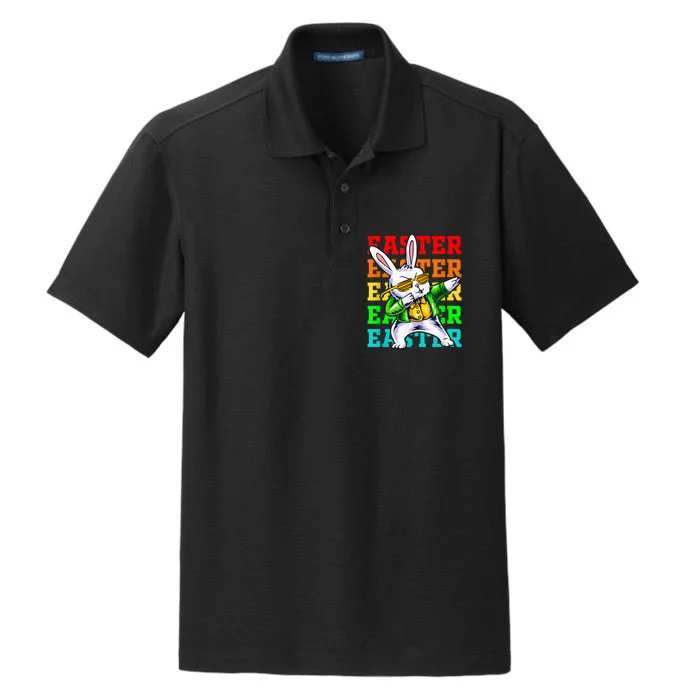 Dabbing Rabbit Happy Easter Day Colorful Dab Dry Zone Grid Performance Polo