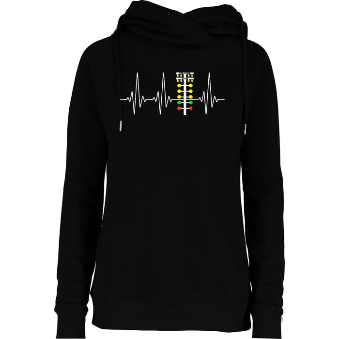 Drag Racer Heartbeat Drag Racing Race Track Light Tree Womens Funnel Neck Pullover Hood