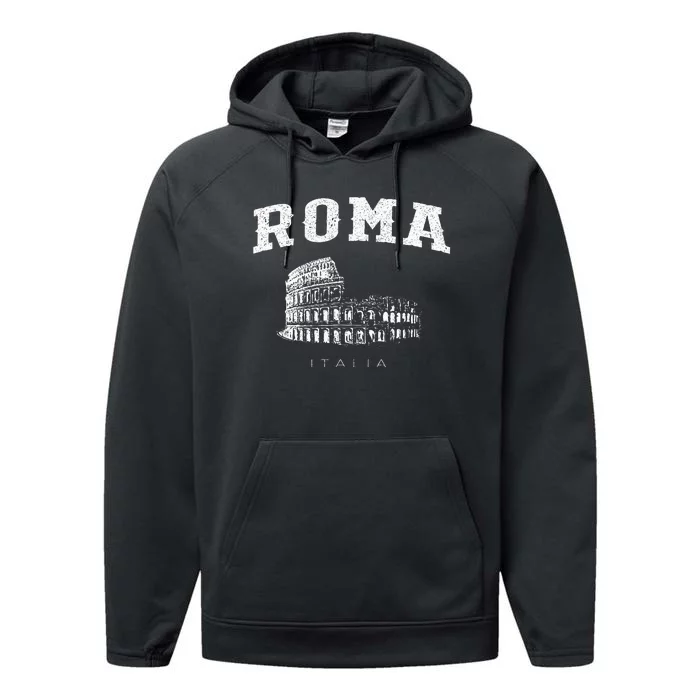 Distressed Roma Italia Colosseum Vintage Italy Rome Performance Fleece Hoodie