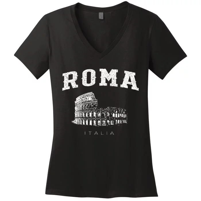 Distressed Roma Italia Colosseum Vintage Italy Rome Women's V-Neck T-Shirt