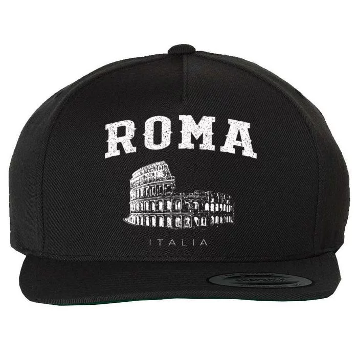 Distressed Roma Italia Colosseum Vintage Italy Rome Wool Snapback Cap