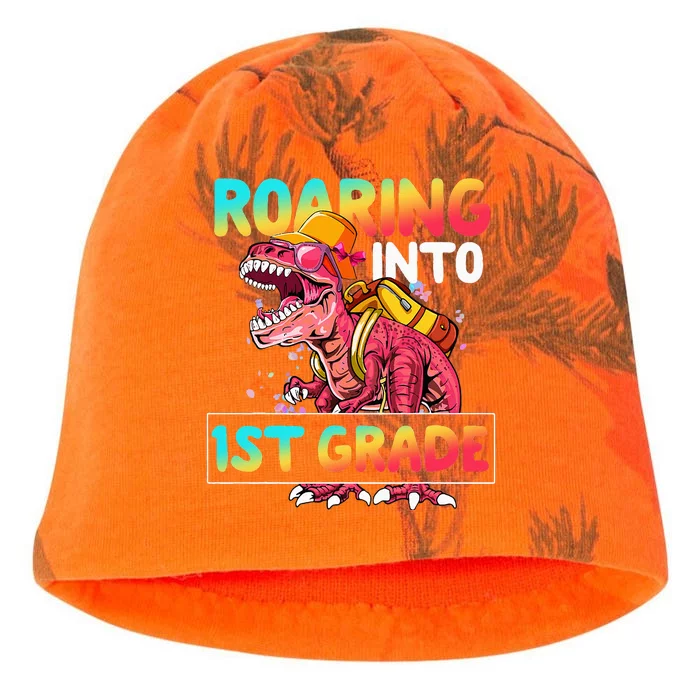 Dinosaur Roaring Into 1st Grade Funny Back To School Kati - Camo Knit Beanie