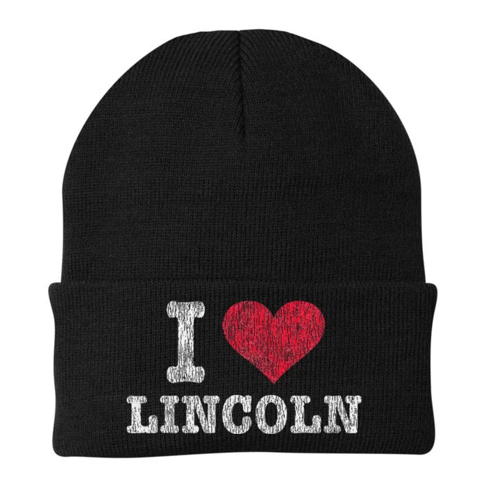 Distressed Retro I Love Lincoln Souvenir Knit Cap Winter Beanie