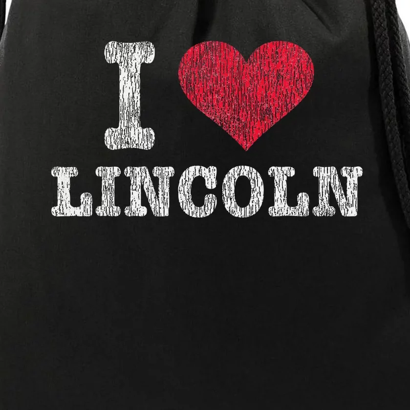 Distressed Retro I Love Lincoln Souvenir Drawstring Bag