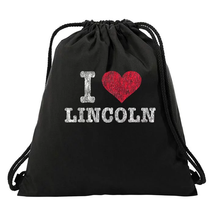 Distressed Retro I Love Lincoln Souvenir Drawstring Bag