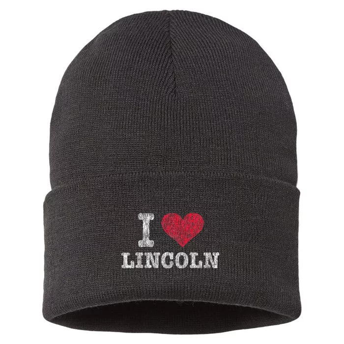 Distressed Retro I Love Lincoln Souvenir Sustainable Knit Beanie