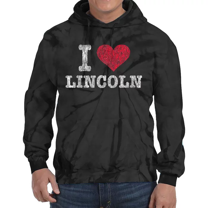 Distressed Retro I Love Lincoln Souvenir Tie Dye Hoodie