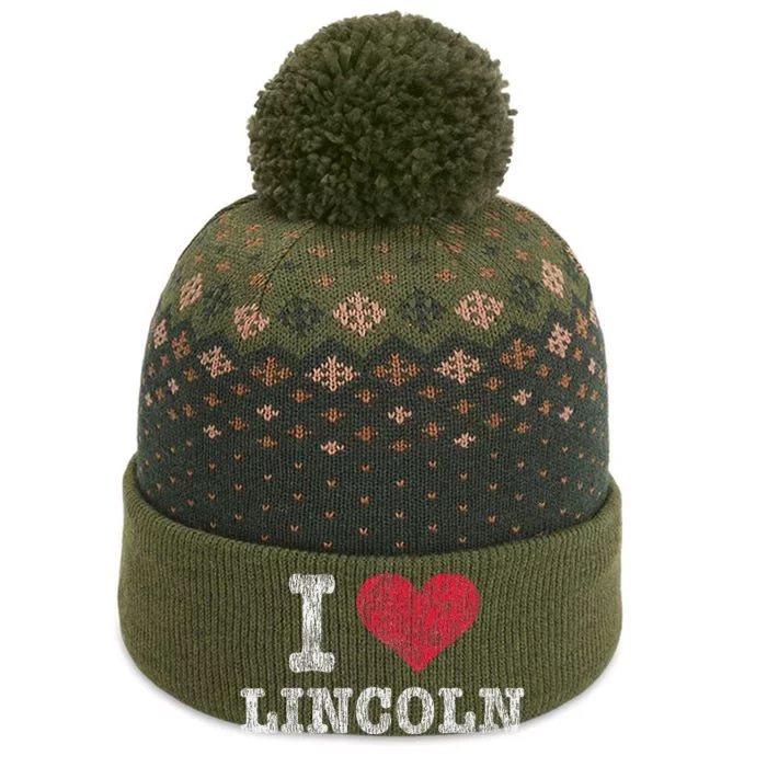 Distressed Retro I Love Lincoln Souvenir The Baniff Cuffed Pom Beanie