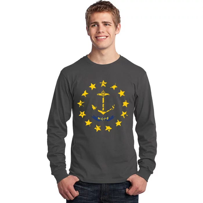 Distress Rhode Island State Flag Vintage Retro Tall Long Sleeve T-Shirt