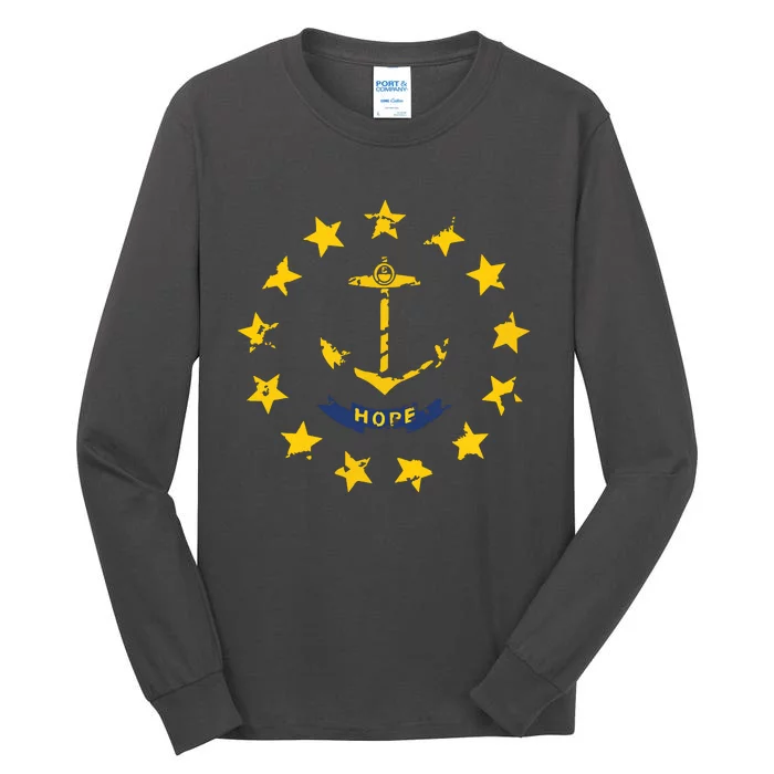 Distress Rhode Island State Flag Vintage Retro Tall Long Sleeve T-Shirt