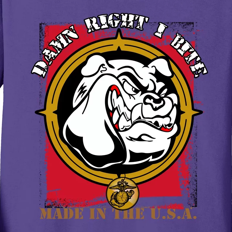 Damn Right I Bite Funny Dog Kids Long Sleeve Shirt