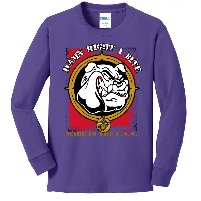 Damn Right I Bite Funny Dog Kids Long Sleeve Shirt