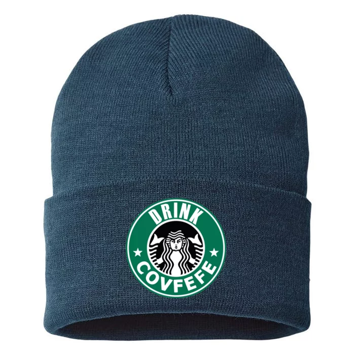 Drink Covfefe Funny Parody Logo Sustainable Knit Beanie