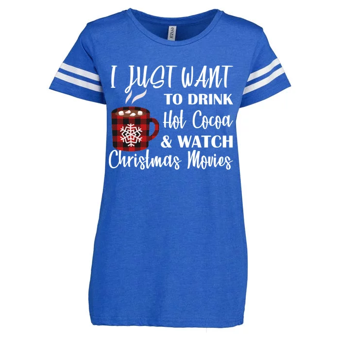 Drink Hot Cocoa And Watch Christmas Movies Enza Ladies Jersey Football T-Shirt