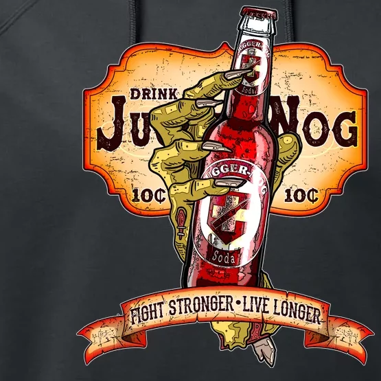 Drink JuggerNog Soda Zombies Performance Fleece Hoodie