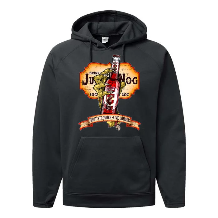 Drink JuggerNog Soda Zombies Performance Fleece Hoodie