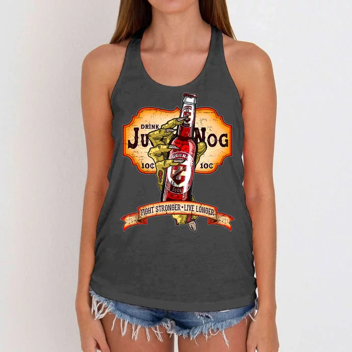 Drink JuggerNog Soda Zombies Women's Knotted Racerback Tank