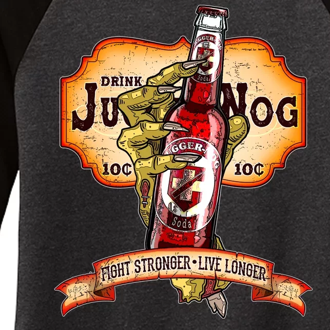 Drink JuggerNog Soda Zombies Women's Tri-Blend 3/4-Sleeve Raglan Shirt