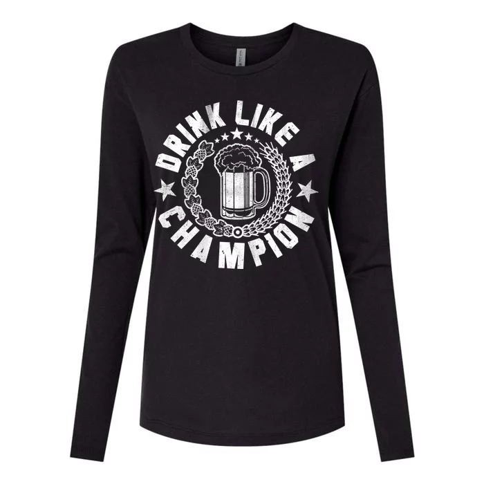 Drink Like a Champion Emblem Womens Cotton Relaxed Long Sleeve T-Shirt