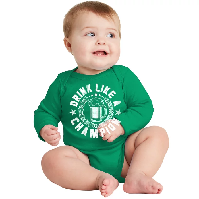 Drink Like a Champion Emblem Baby Long Sleeve Bodysuit