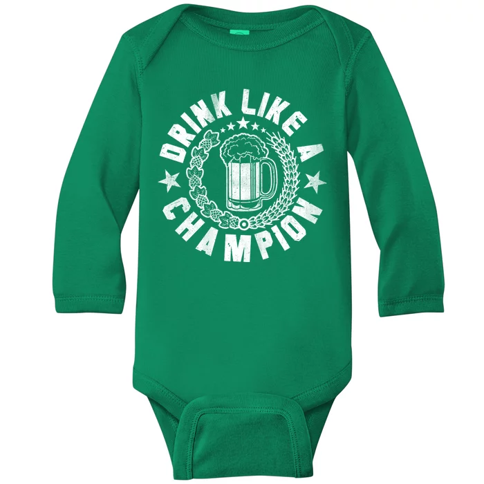 Drink Like a Champion Emblem Baby Long Sleeve Bodysuit