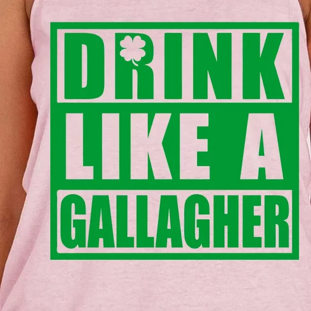 Drink Like A Gallagher Funny St. Patrick's Day Irish Clover Women's Knotted Racerback Tank