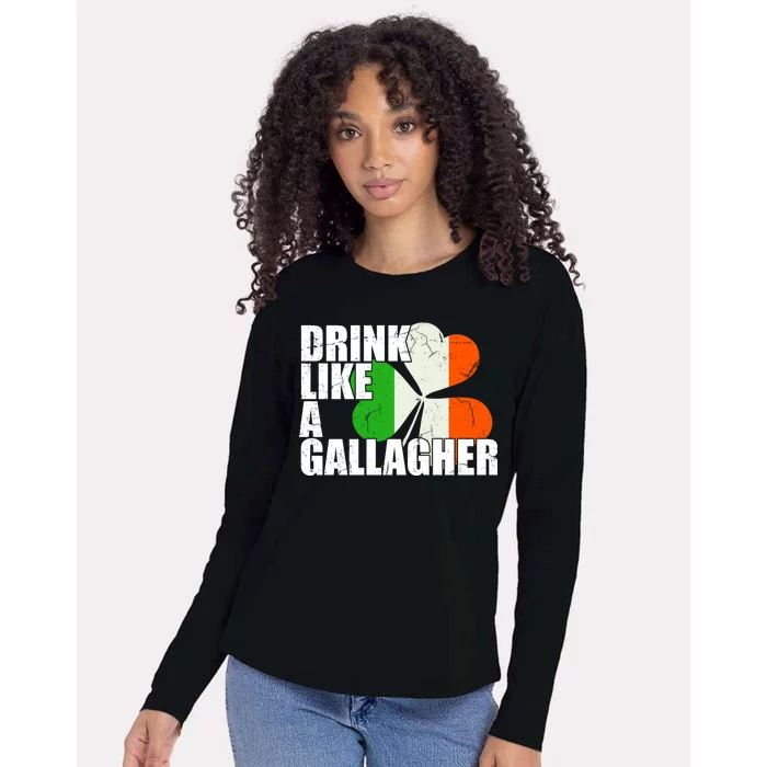 Drink Like A Gallagher Irish Clover Womens Cotton Relaxed Long Sleeve T-Shirt