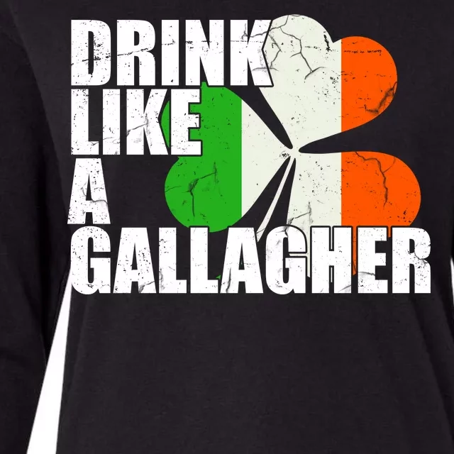 Drink Like A Gallagher Irish Clover Womens Cotton Relaxed Long Sleeve T-Shirt