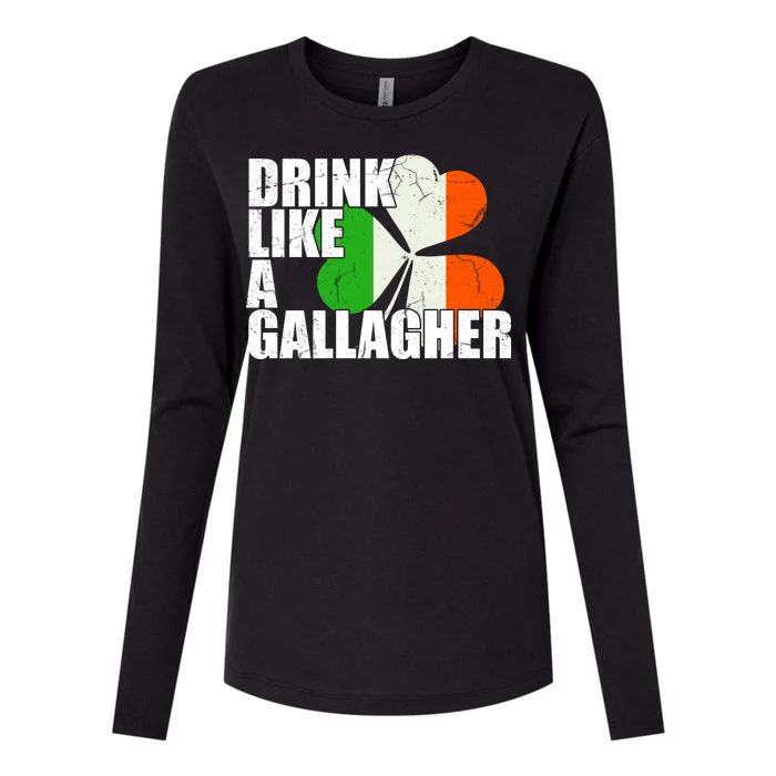 Drink Like A Gallagher Irish Clover Womens Cotton Relaxed Long Sleeve T-Shirt